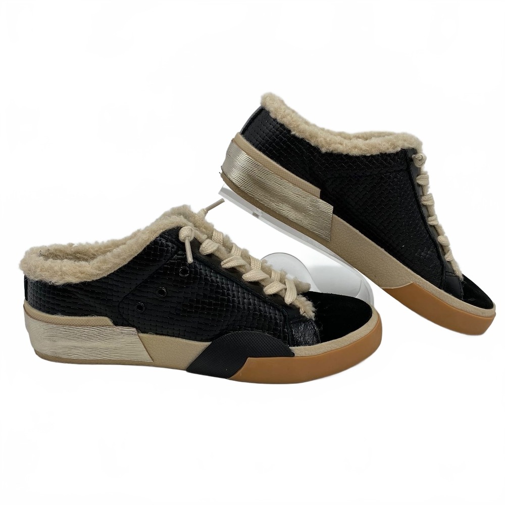 Dolce Vita Black Beige Sneakers Slip-On Sherpa-Lined | Womens 6